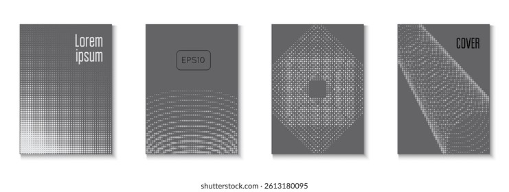 Business Cover Set. Line Pattern. Greyscale Music Texture. Cool Circles In Minimal Layout. Flat Invitation With Geometric Frame. Graphic Black And White  Flyer. Grey Business Cover