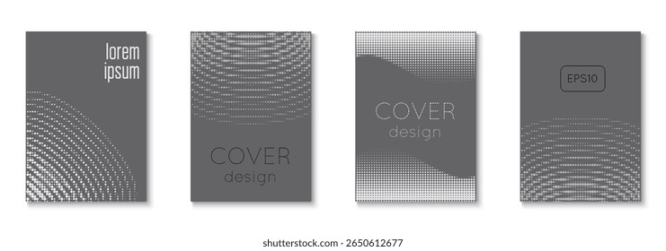 Business Cover Set. Music Poster. Brand Black And White  Flyer. Color Art With Memphis Elements. Futuristic Elements On Flat Page. Grey Wave Texture. Greyscale Business Cover