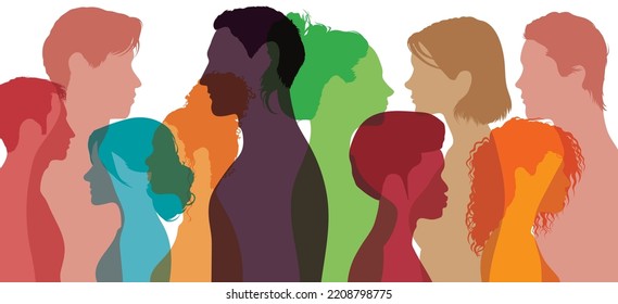 Business coworkers from different ethnic groups, collaborating and cooperating. Teamwork partnership structure. Flat cartoon of diversity people.