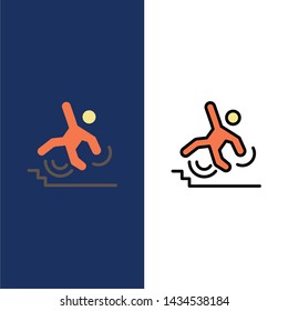 Business, Crash, Failed, Failure, Fall  Icons. Flat and Line Filled Icon Set Vector Blue Background