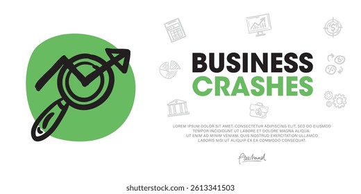 Business crashes, Developing a Modern Web Banner Concept Using hand-drawn Doodle icon Graphics.
