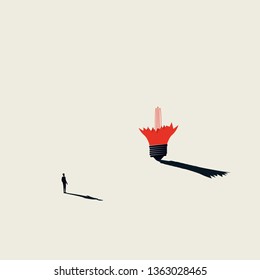 Business creative block vector concept with businessman and broken lightbulb. Minimalist artistic style. Symbol of writer block, designer ideas, brainstorming. Eps10 vector illustration.