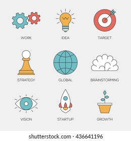 Business creative color line icons. Business brainstorming process