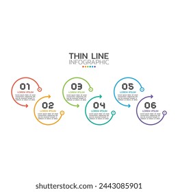 Plantilla de infografía lineal de diseño creativo empresarial. Proceso de línea de tiempo con 6 opciones, flechas, cajas. Ilustración de vector