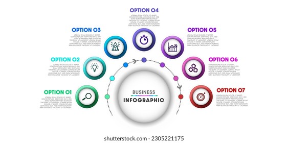 Business creative elements with infographic design 7 options steps.