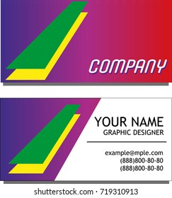 Business creative graphic violet red card with green yellow lines and text