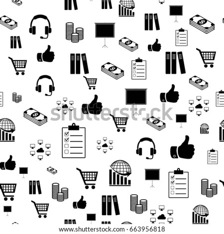 Business Creative Icon Collection. Seamless pattern. Background for textile printing and wrapping paper. Vector illustration