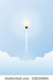 Business creative idea concept with light bulb on blue sky background.Vector illustration.