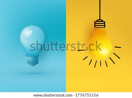 Business creative idea, Inspiration, New idea and Innovation rendering concept vector with light bulb on minimal background. light bulb on bright Blue background in pastel color. Minimalist concept.