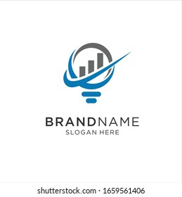 Diseño del logo de la idea creativa del negocio. Bombilla con diseño de logotipo de gráfico y flecha. Gráfico de elementos de diseño con el logotipo de flecha. Plantilla de concepto de diseño de finanzas comerciales