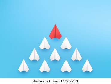 Business creative idea minimal concept on 3D render vector, group of paper plane in one direction, one individual pointing in the different way. Business for new ideas creativity & innovative solution
