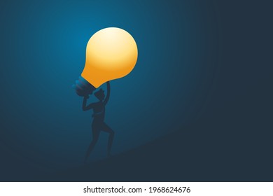 Business creative Idea, Solution and success concept.Business man holding light bulb over his head.Vector illustration.