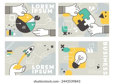 Business creative illustrations. Set of vector concepts of project development, business management and banking. Illustrations for web banner, social media, business presentation, marketing material