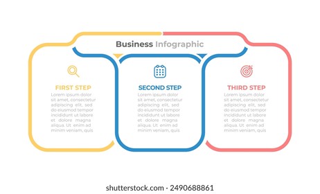 Gráfico de proceso de infografía creativa de negocios. Diseño de Vector con iconos de marketing y 3 pasos u opciones. Ideal para presentaciones empresariales y diagramas de flujo de trabajo.