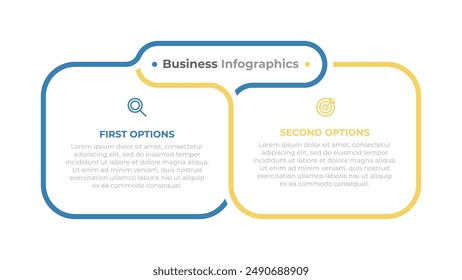 Business creative infographic process chart. Vector layout design with marketing icons and 2 steps or options.