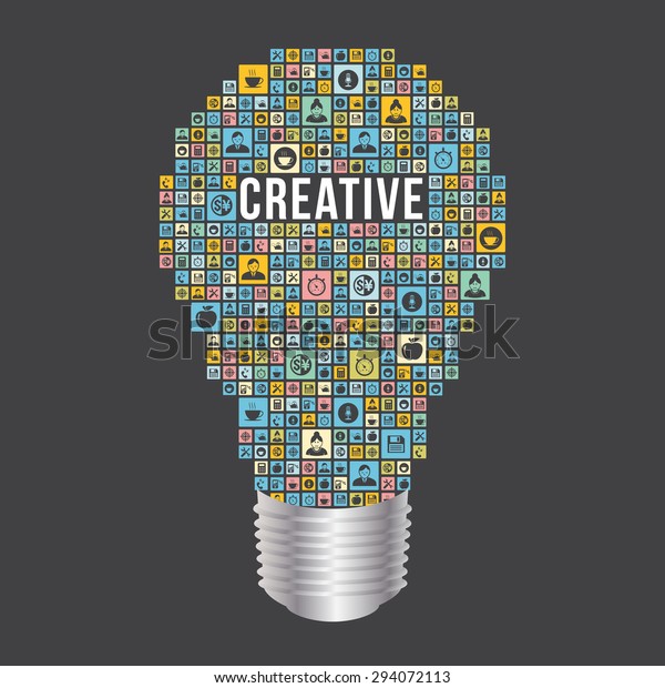Business creative with light bulb design\
from icons\
infographics
