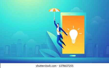 Business Creative Mobile App Startup Concept Idea. Social Media Network Technology Online Research Application. Vector Illustration