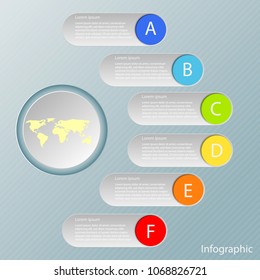Business creative process chart, elements, diagram with 6 steps, for business template or presentation.