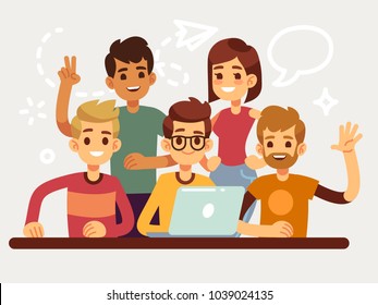 Business creative team, happy coworking people group. Flat design for website and teamwork concept. People team woman and man, business group illustration