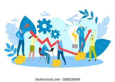 El equipo creativo del negocio trabaja con ilustraciones vectoriales aisladas. Personas trabajando en equipo, creatividad, comunicación y cooperación. Empresarios creativos con un creciente gráfico e ingresos monetarios.