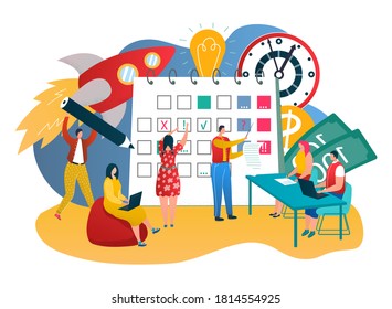 Business creative teamwork vector illustration. Business professional people working together in group in office, brainstorming. Work and creativity, partnership. Job success creates togetherness.