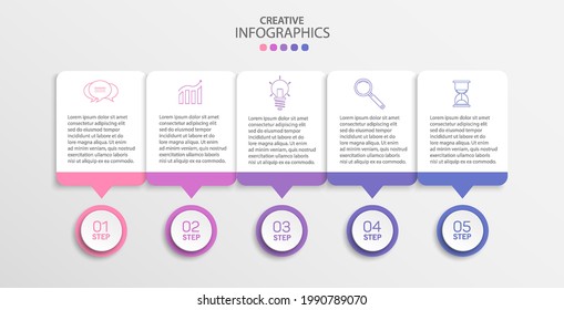Plantilla de diseño de infografía vectorial creativa para empresas con 5 opciones o pasos. Se puede utilizar para el diagrama de procesos, presentaciones, diseño de flujo de trabajo, banner, diagrama de flujo, gráfico de información