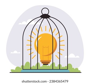 Business creativity idea locked in cage concept. Vector flat graphic design illustration  