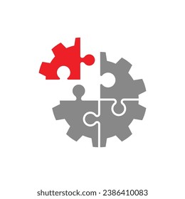 Business creativity, teamwork, partnership and success concept: gear from puzzle pieces isolated on white background. EPS 10