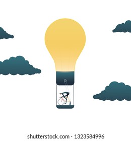 Business creativity vector concept with businessman powering lightbulb. Symbol of original, creative, think outside the box solutions and innvoations. Eps10 vector illustration.