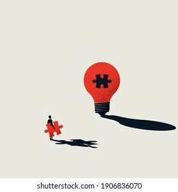 Business creativity vector concept. Finishing lightbulb with jigsaw puzzle. Symbol of inspiration, creative thinking. Eps10 illustration.