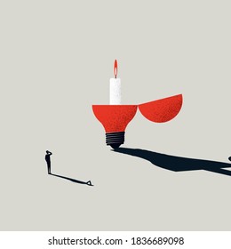 Business creativity vector concept with lightbulb and candle. New ideas, think outside the box, brainstorming symbol. Eps10 illustration.