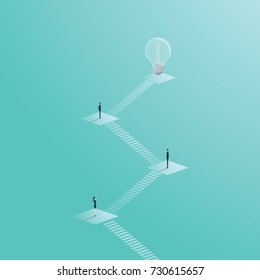 Business creativity vector concept with lightbulb. Creative teamwork process with steps. Eps10 vector illustration.