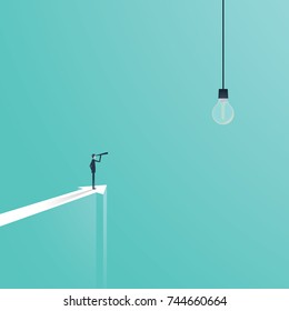 Business Creativity Vector Concept With Business Visionary Looking At Lightbulb As A Genius Idea Symbol. Eps10 Vector Illustration.