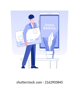 Business credit card isolated concept vector illustration. Businessman with credit card, financial services, commercial bank, corporate banking industry, checking account vector concept.