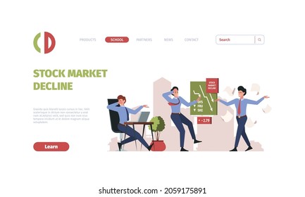 Business crises landing. Money recession problem broke economy investment crises garish vector landing page with place for text