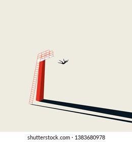 Business crisis and financial recession vector concept with businessman falling to ground. Minimalist art style. Symbol of failure, decline, bankruptcy and loss. Eps10 illustration.