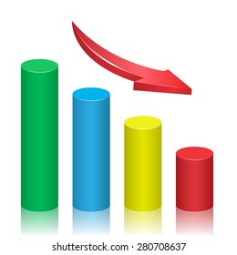 Business crisis graph with falling arrow. Vector illustration.