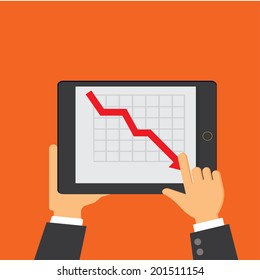 Business crisis  graph on tablet  in businessman hands