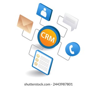 Business crm network management flat isometric 3d illustration