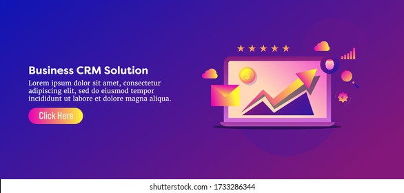 Business CRM software,  CRM solution, Customer relationship management - conceptual vector banner with icons