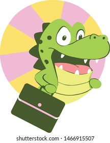 Business crocodile with suite case vector funny and happy 