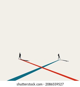 Business crossing path vector concept. Symbol of communication, meeting. Minimal design abstract eps10 illustration.