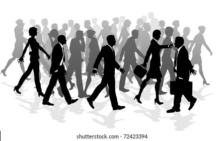 Business crowd of people walking in a rush between meetings.
