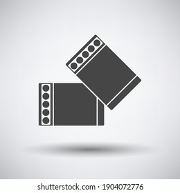 Business Cufflink-Symbol Dunkelgrau auf grauem Hintergrund mit rundem Schatten. Vektorgrafik.