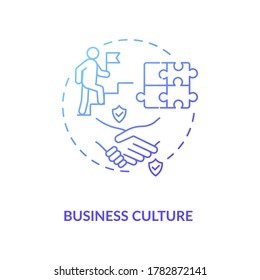 Business culture blue gradient concept icon. Organization leadership. Core ethics, moral and goals. Corporate management style idea thin line illustration. Vector isolated outline RGB color drawing