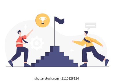 Business cup competition concept. Best award competition winner goal cup achievement corporate mission. Vector cartoon illustration flat design
