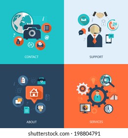 Business Customer Care Service Concept Flat Icons Set Of Contact Us Support Help Desk Phone Call And Website Click For Infographics Design Web Elements Vector Illustration