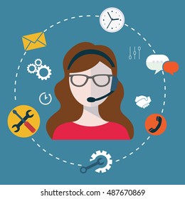 Business Customer Care Service Concept Flat Icons Set Of Contact Us Support Help Desk Phone Call And Website Click For Infographics Design Web Elements Vector Illustration.