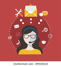 Business customer care service concept flat icons set of contact us support help desk phone call and website click for infographics design web elements vector illustration.