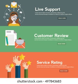 Business customer care service concept, rating on customer service and review flat banner set.